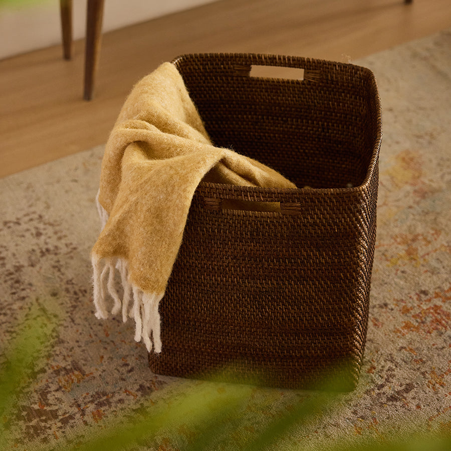 Boston Handwoven Rattan Basket-Walnut