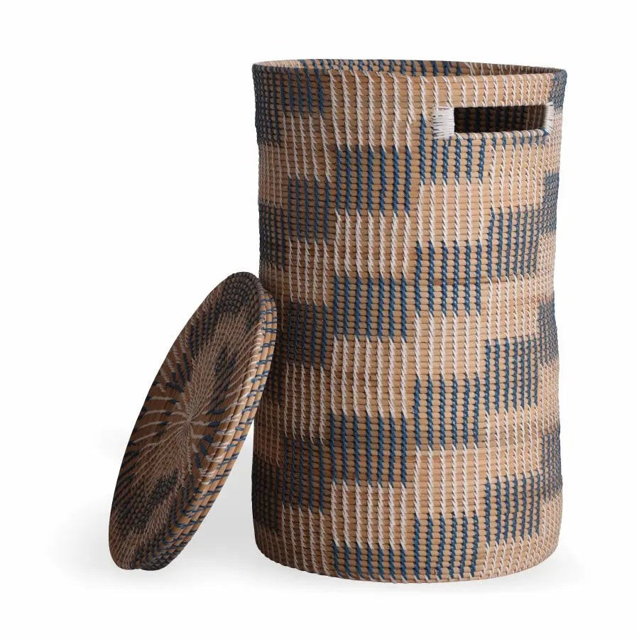 Forli Handwoven Rattan Basket-Blue & White Quilt Avenue