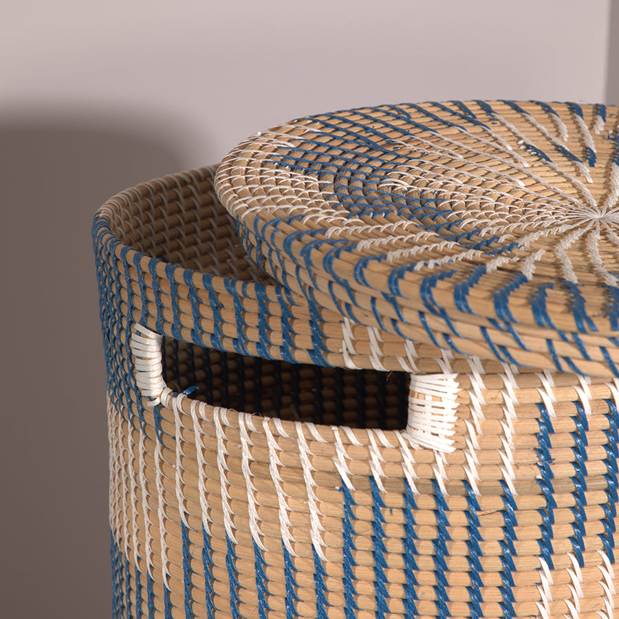 Forli Handwoven Rattan Basket-Blue & White