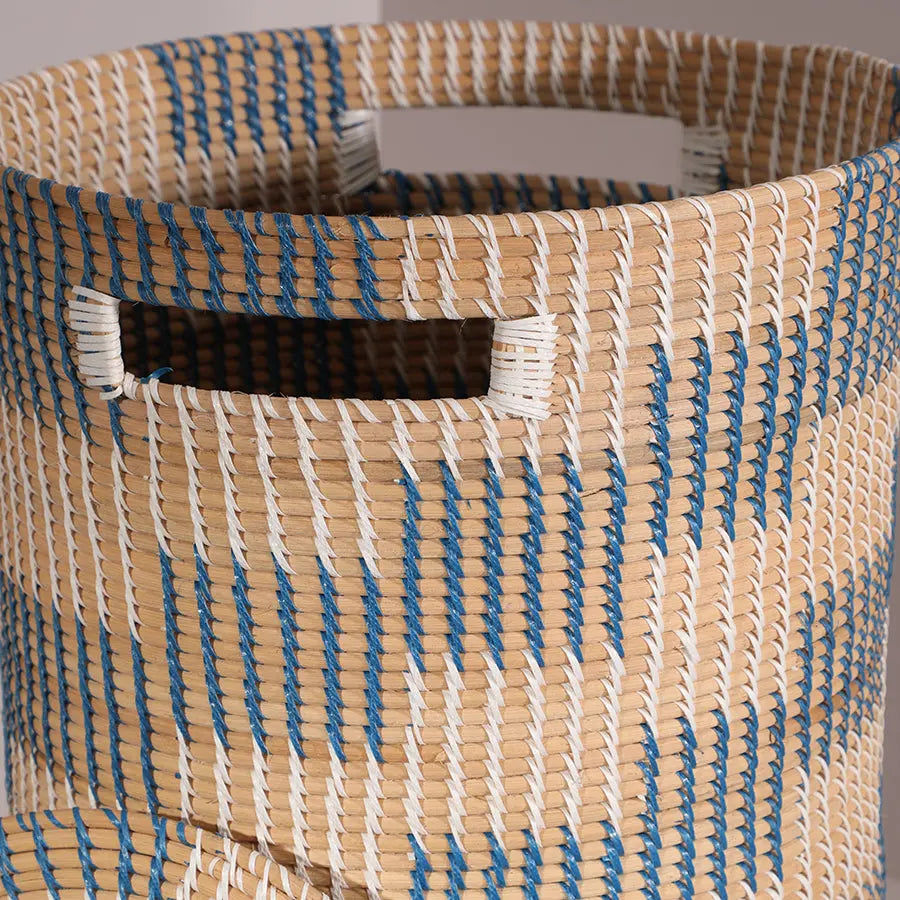 Forli Handwoven Rattan Basket-Blue & White Quilt Avenue