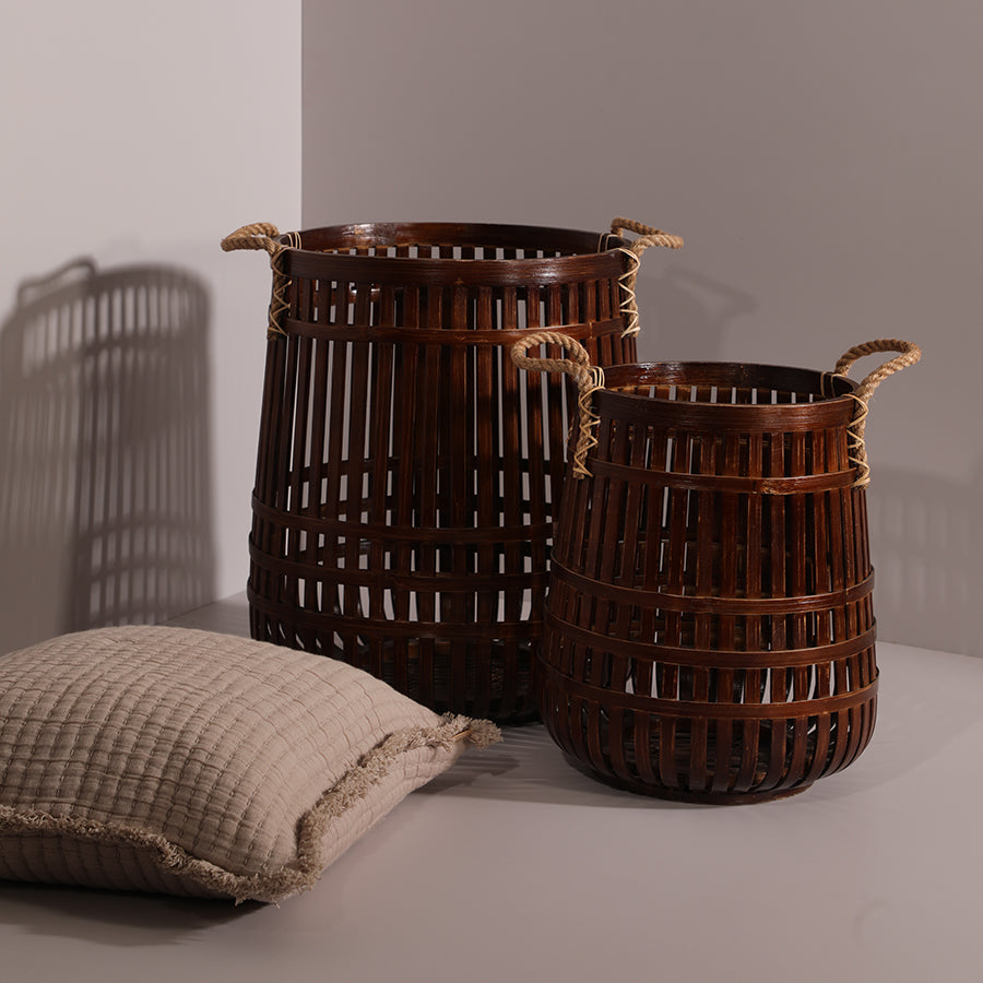 Quito Handwoven Bamboo Basket-Mahogany