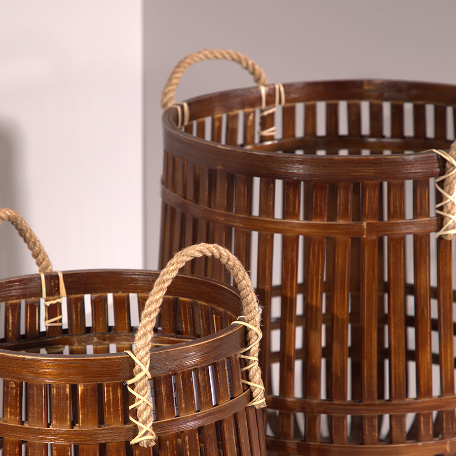 Quito Handwoven Bamboo Basket-Mahogany