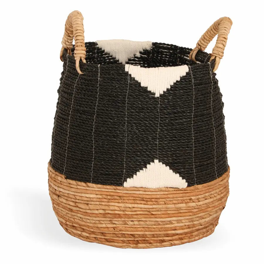 Sirsa Handwoven Seagrass Basket-Black Quilt Avenue
