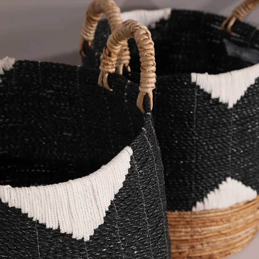 Sirsa Handwoven Seagrass Basket-Black Quilt Avenue