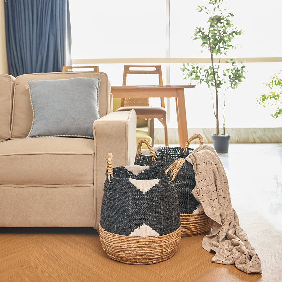 Sirsa Handwoven Seagrass Basket-Black