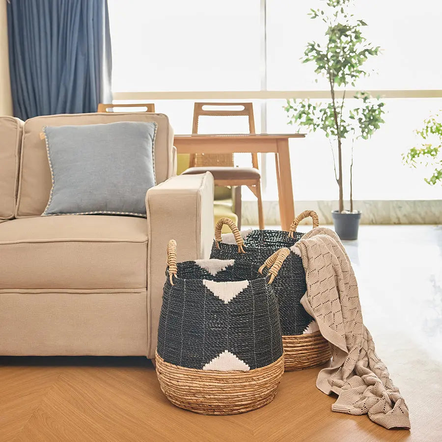 Sirsa Handwoven Seagrass Basket-Black Quilt Avenue