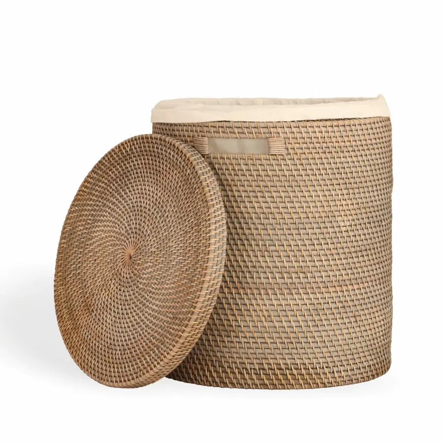 Turin Handwoven Rattan Basket With Lining-Grey Quilt Avenue