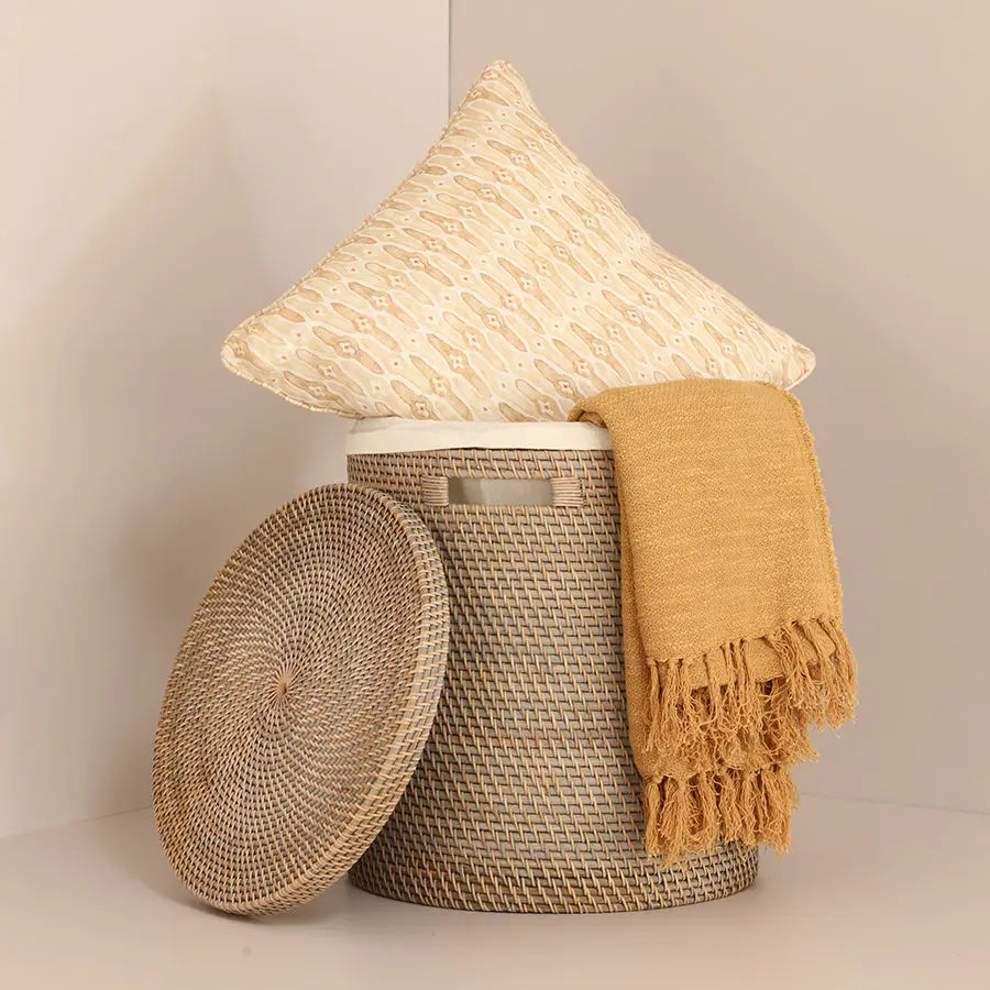 Turin Handwoven Rattan Basket With Lining-Grey Quilt Avenue