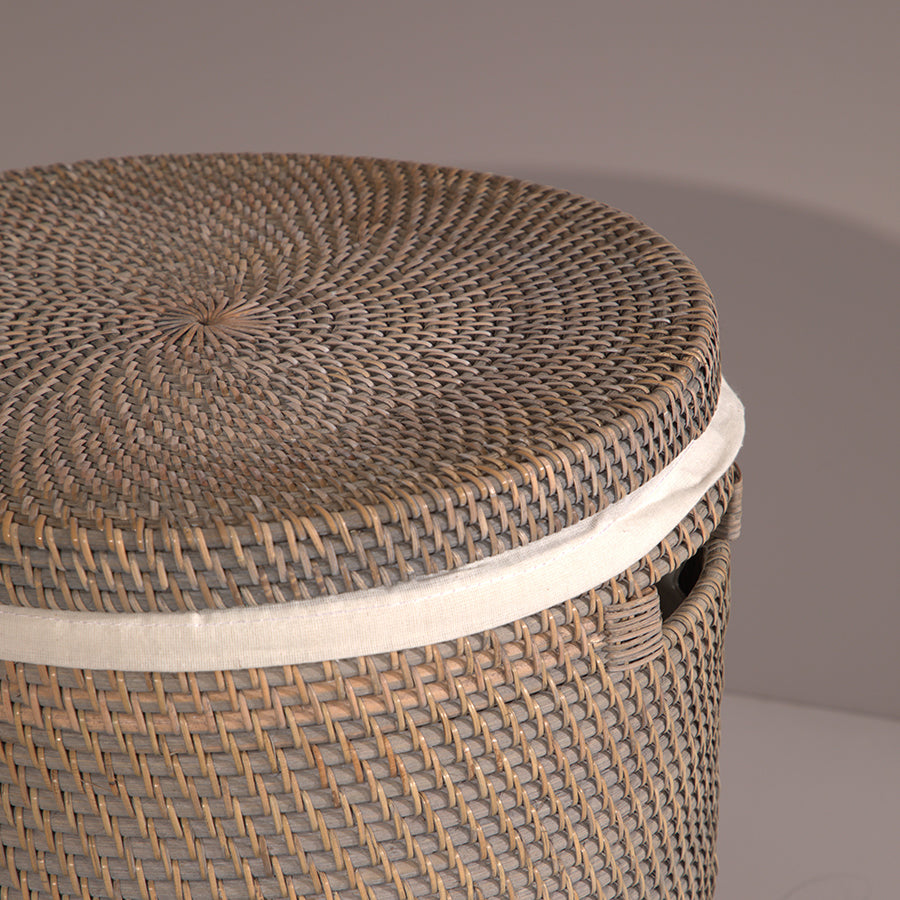 Turin Handwoven Rattan Basket With Lining-Grey