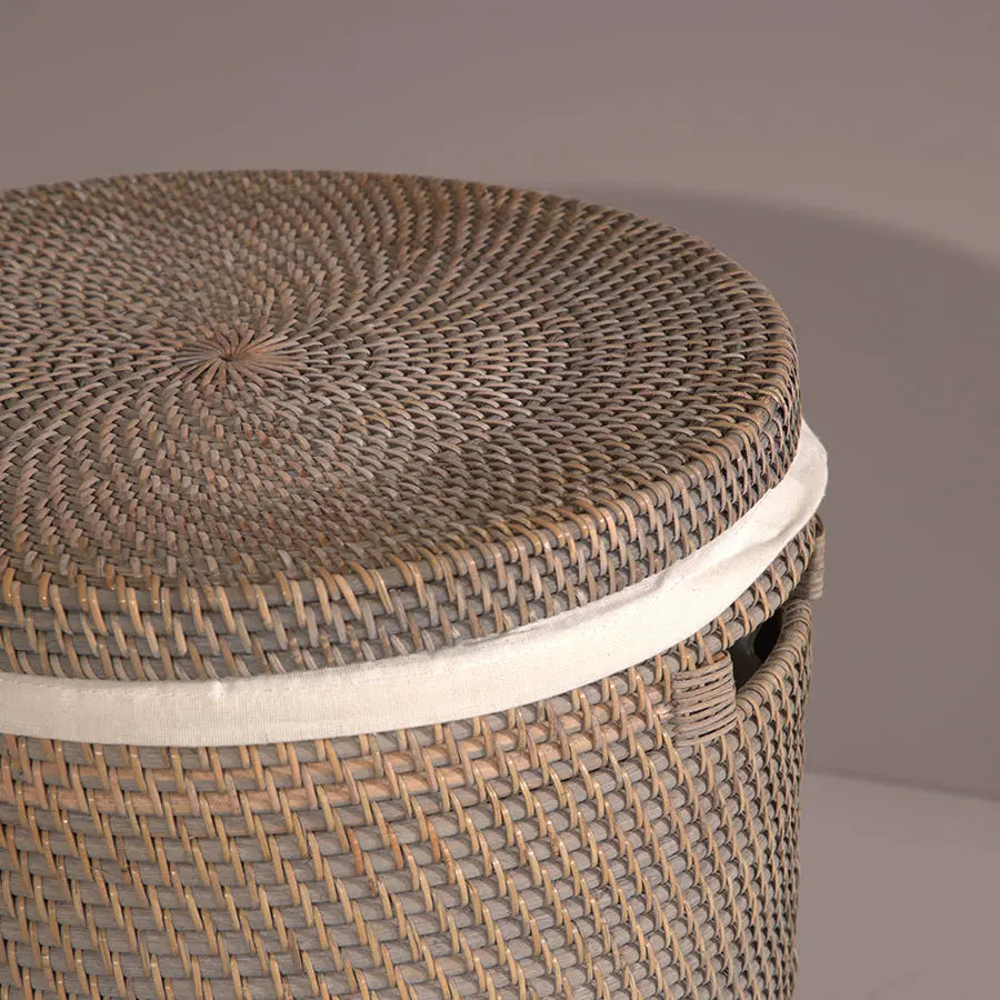Turin Handwoven Rattan Basket With Lining-Grey Quilt Avenue