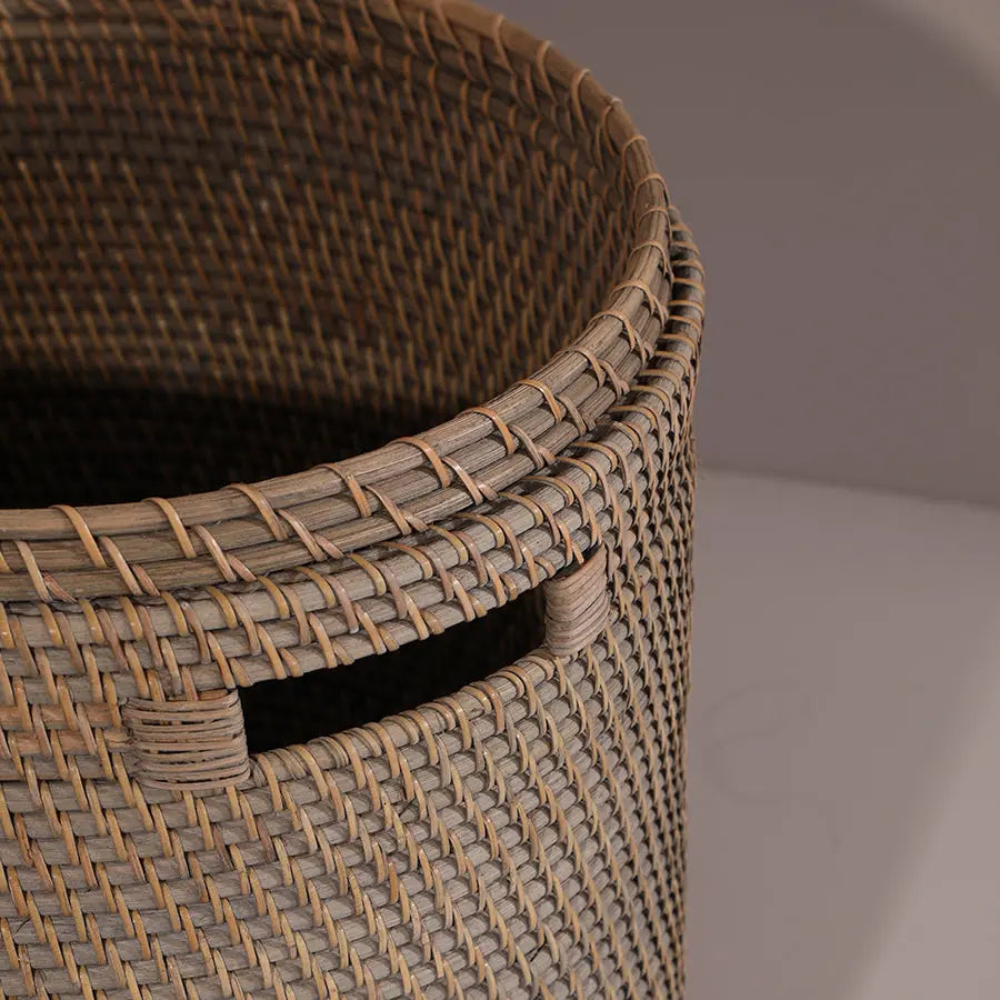Turin Handwoven Rattan Basket With Lining-Grey Quilt Avenue