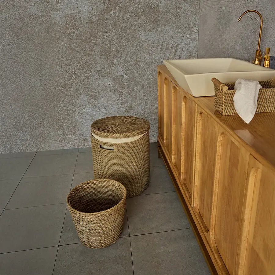 Turin Handwoven Rattan Basket With Lining-Grey Quilt Avenue