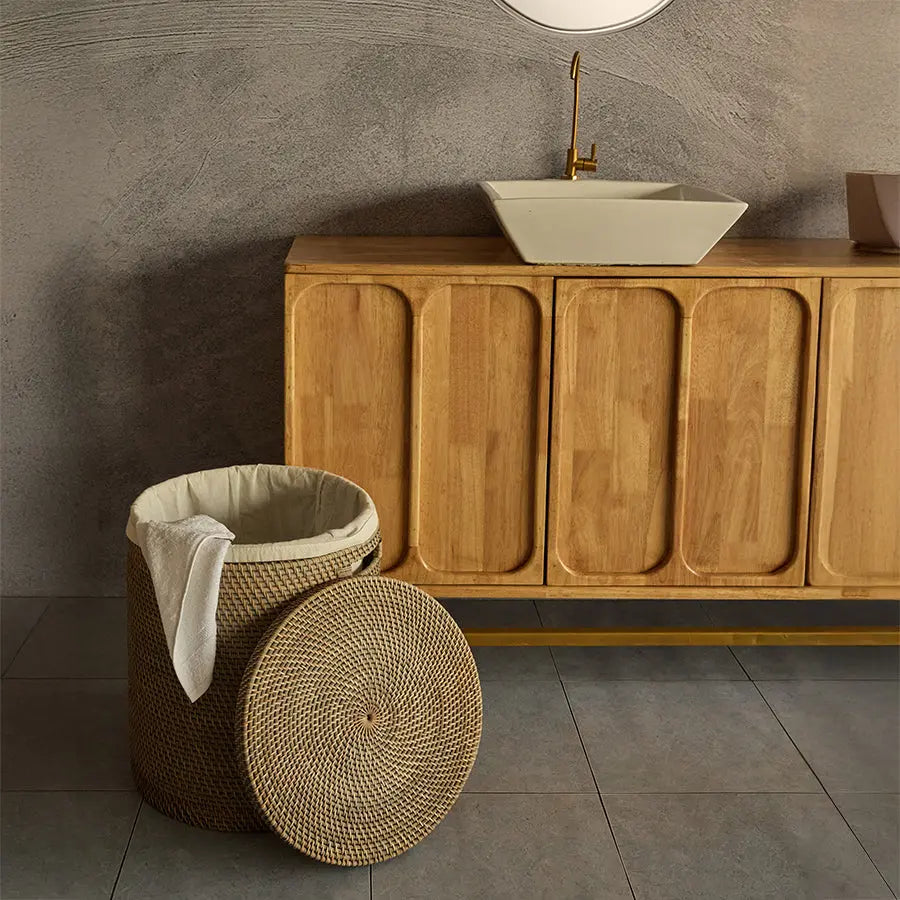 Turin Handwoven Rattan Basket With Lining-Grey Quilt Avenue