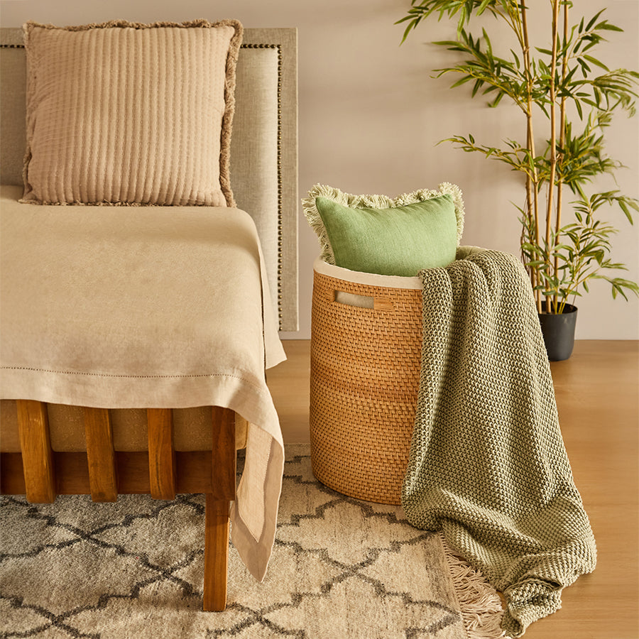 Turin Handwoven Rattan Basket With Lining-Natural