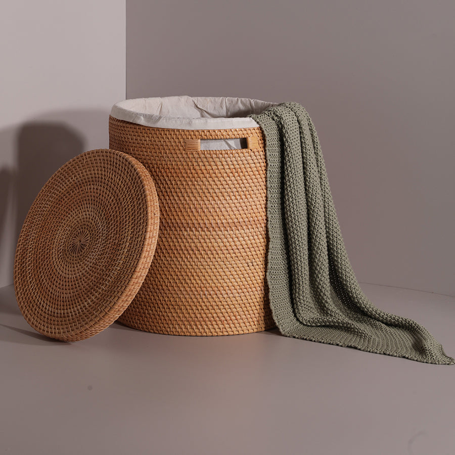 Turin Handwoven Rattan Basket With Lining-Natural