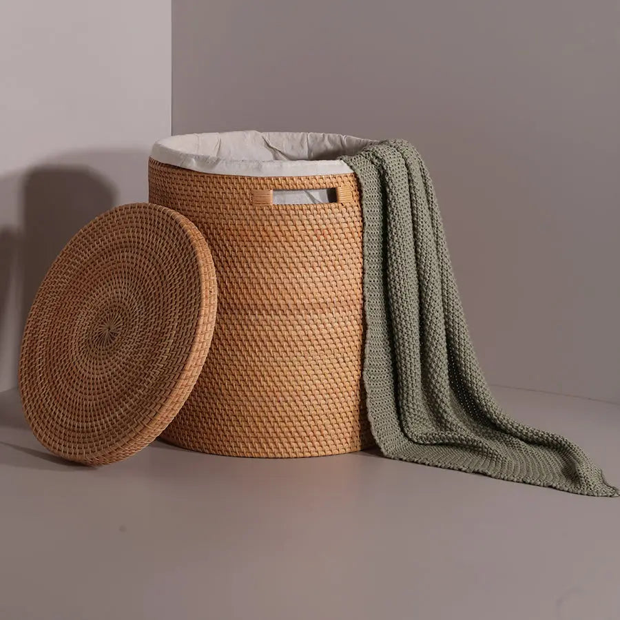 Turin Handwoven Rattan Basket With Lining-Natural Quilt Avenue