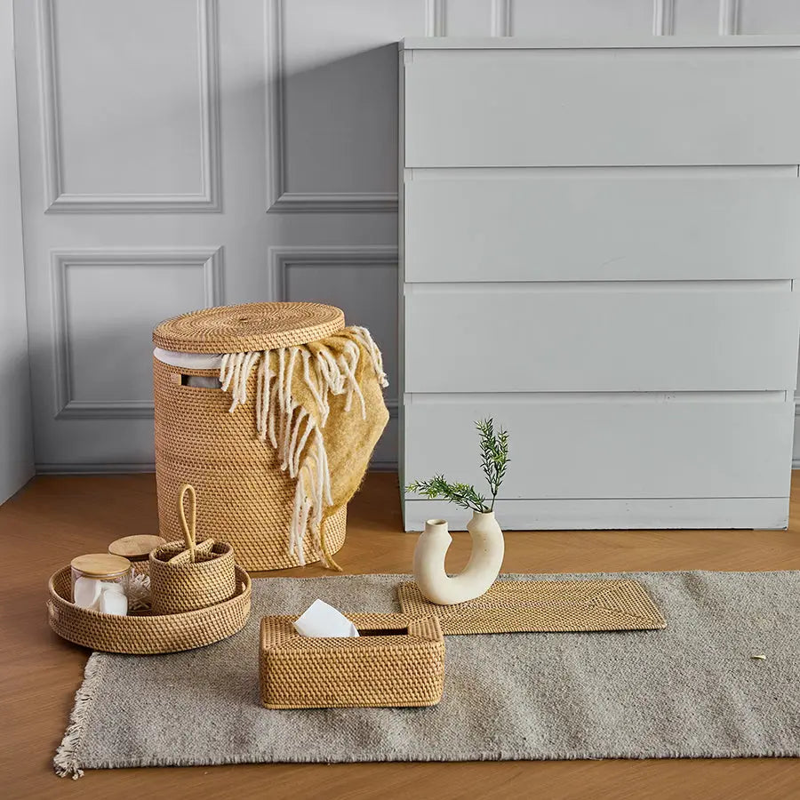 Turin Handwoven Rattan Basket With Lining-Natural Quilt Avenue