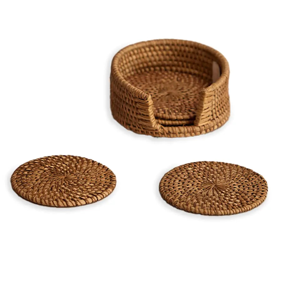 Lishi Handwoven Rattan Coasters-Natural-Set Of 4 Quilt Avenue