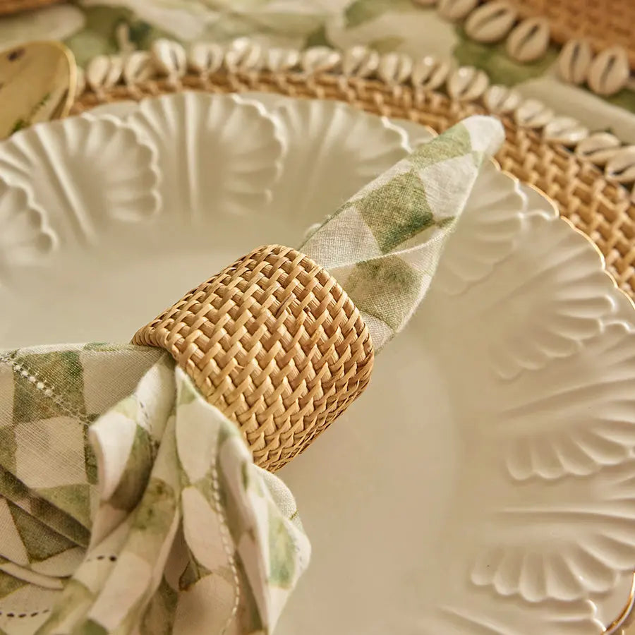 Mandala Handwoven Rattan Napkin Rings-Natural-Set Of 4 Quilt Avenue