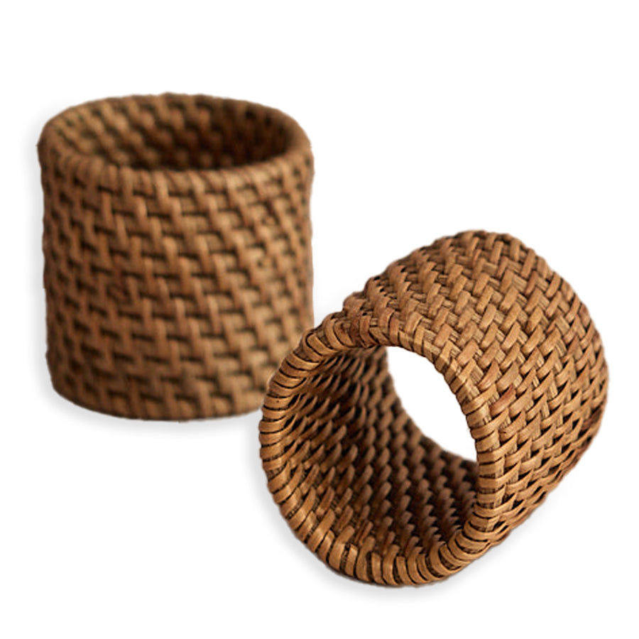 Mandala Handwoven Rattan Napkin Rings-Grey-Set Of 4
