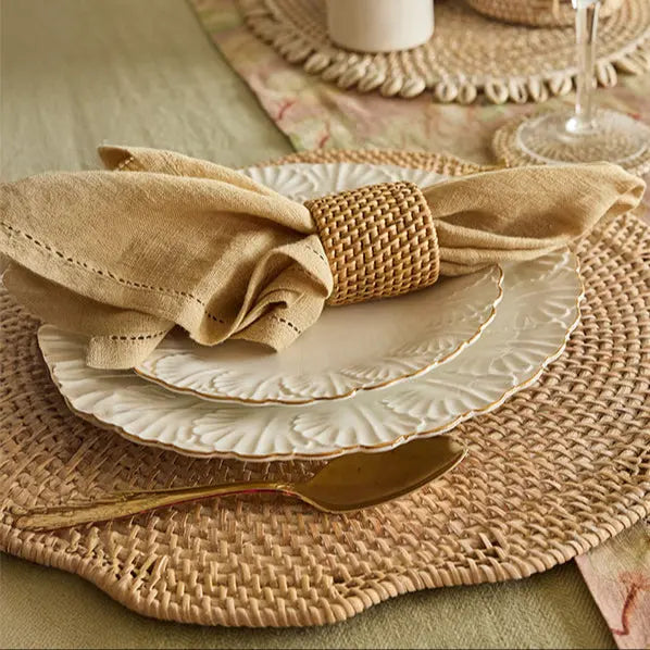 Mandala Handwoven Rattan Napkin Rings-Grey-Set Of 4 Quilt Avenue