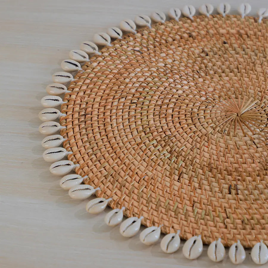 Sofia Handwoven Rattan Round Shell Placemat-Natural Quilt Avenue