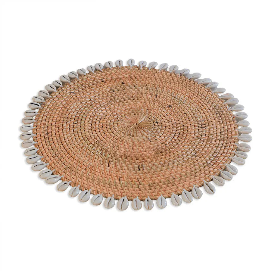 Sofia Handwoven Rattan Round Shell Placemat-Natural Quilt Avenue
