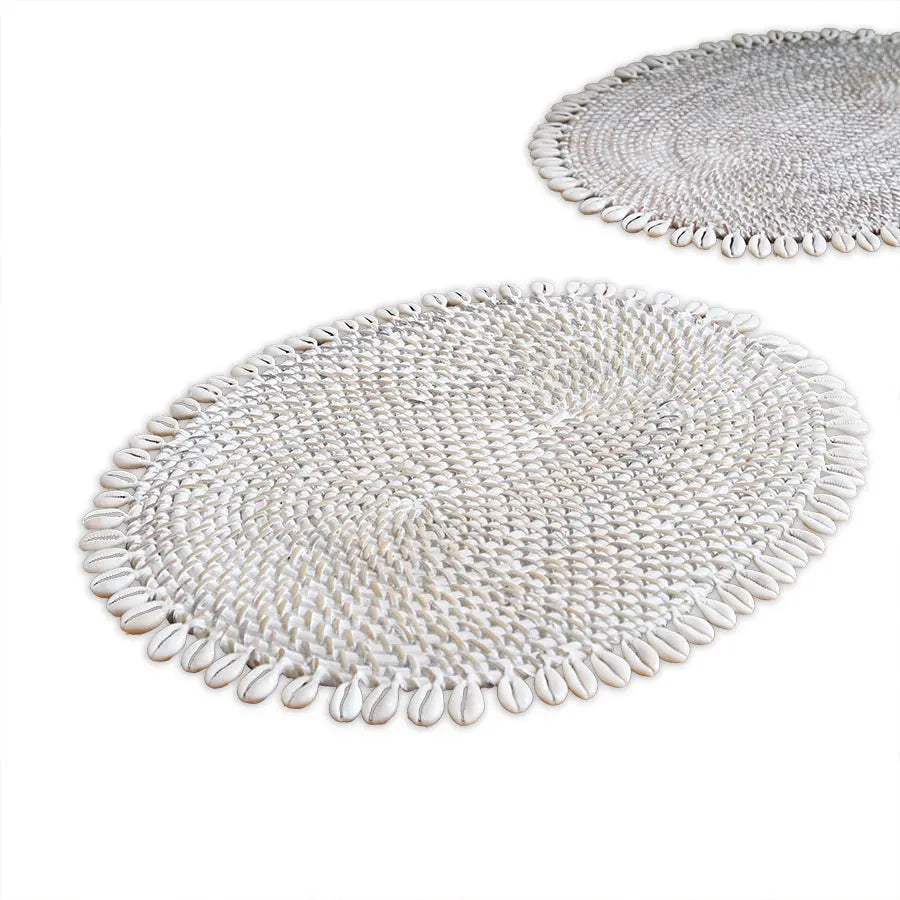 Zibo Handwoven Rattan Oval Shell Placemat-White Quilt Avenue