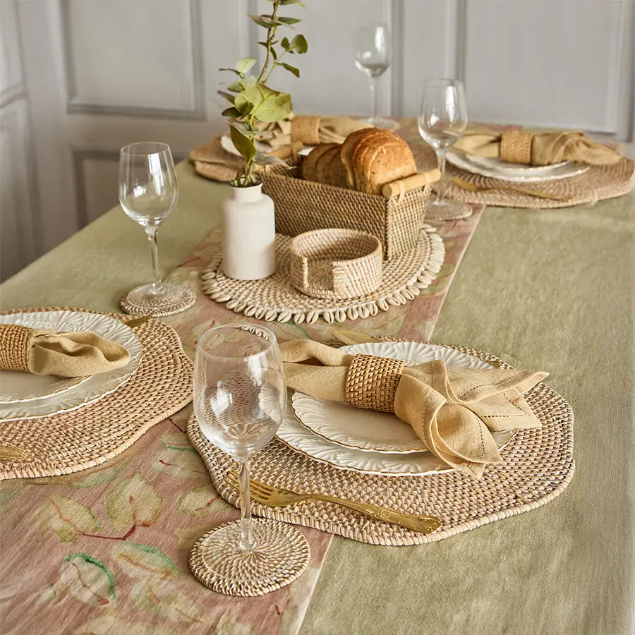 Zibo Handwoven Rattan Oval Shell Placemat-White Quilt Avenue