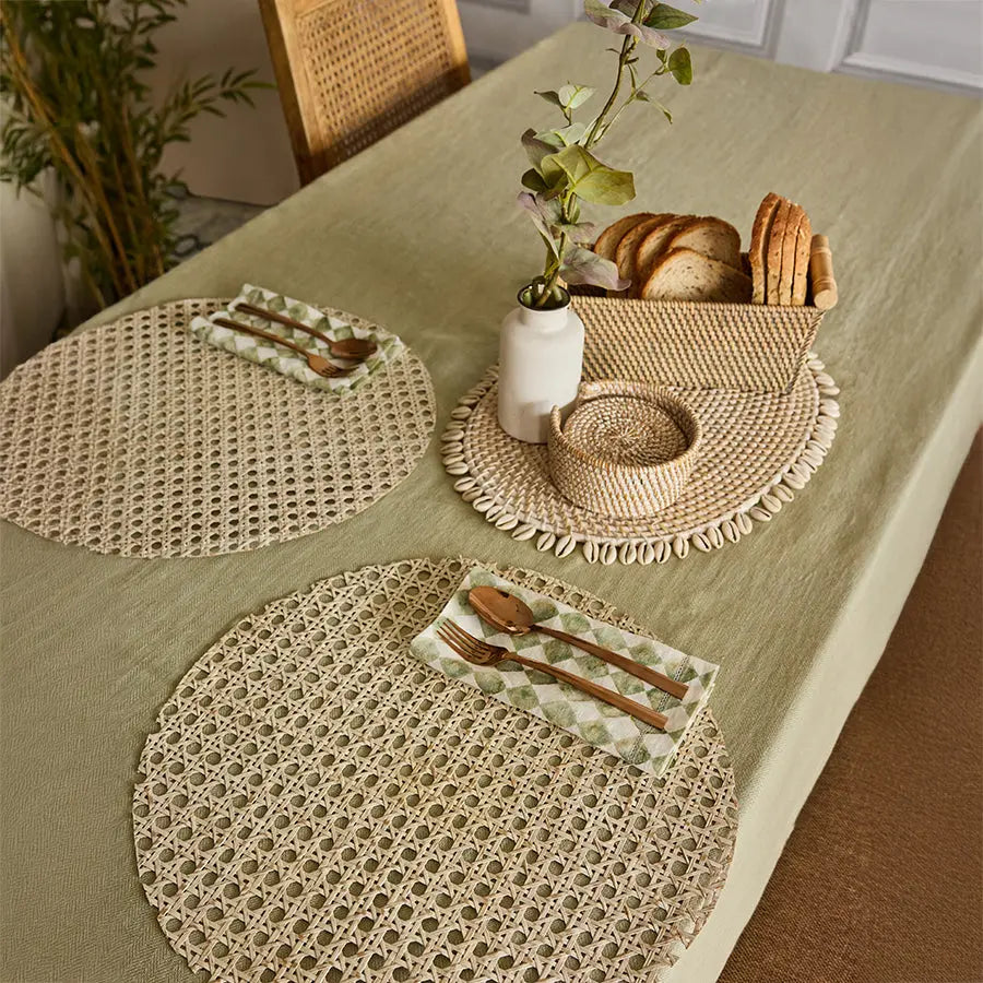 Zibo Handwoven Rattan Oval Shell Placemat-White Quilt Avenue