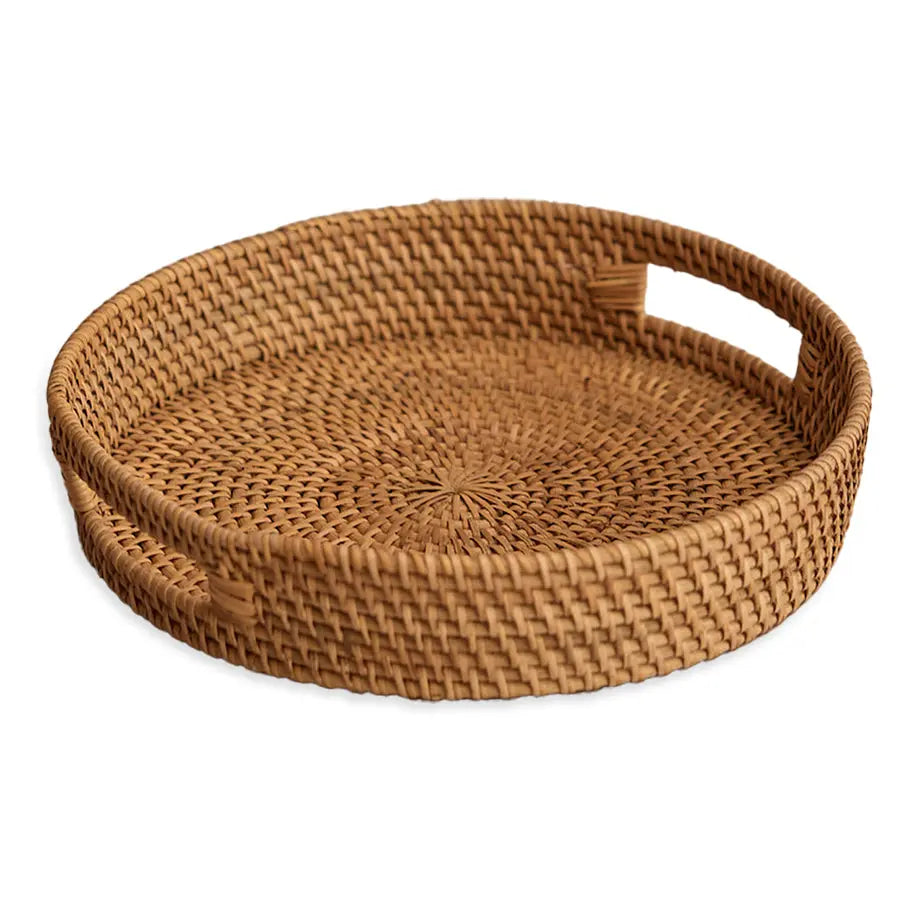 Capri Handwoven Rattan Round Tray-Natural Quilt Avenue