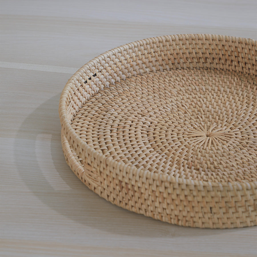 Capri Handwoven Rattan Round Tray-Natural