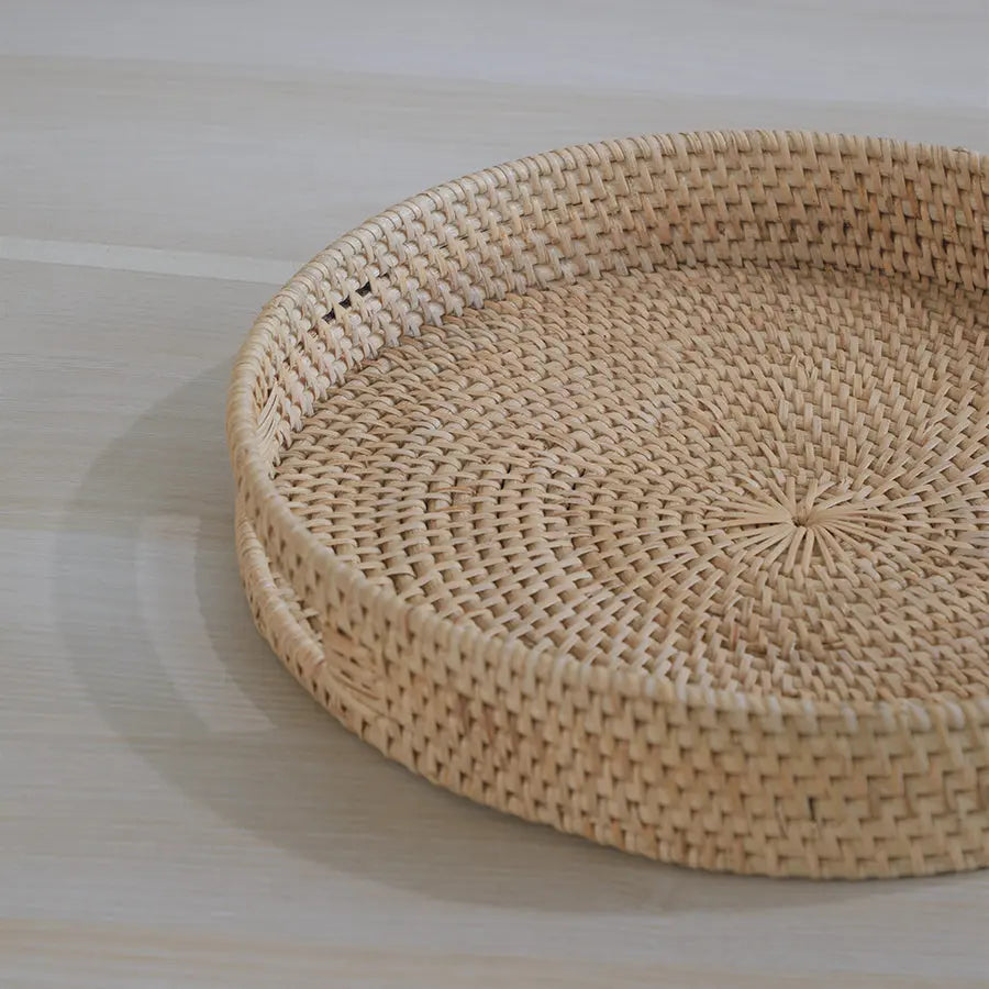 Capri Handwoven Rattan Round Tray-Natural Quilt Avenue