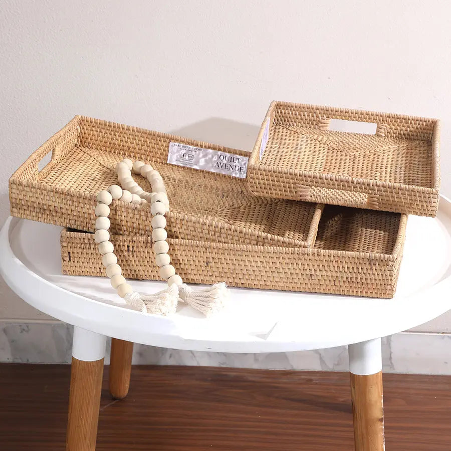 Manila Handwoven Rattan Tray-Natural Quilt Avenue