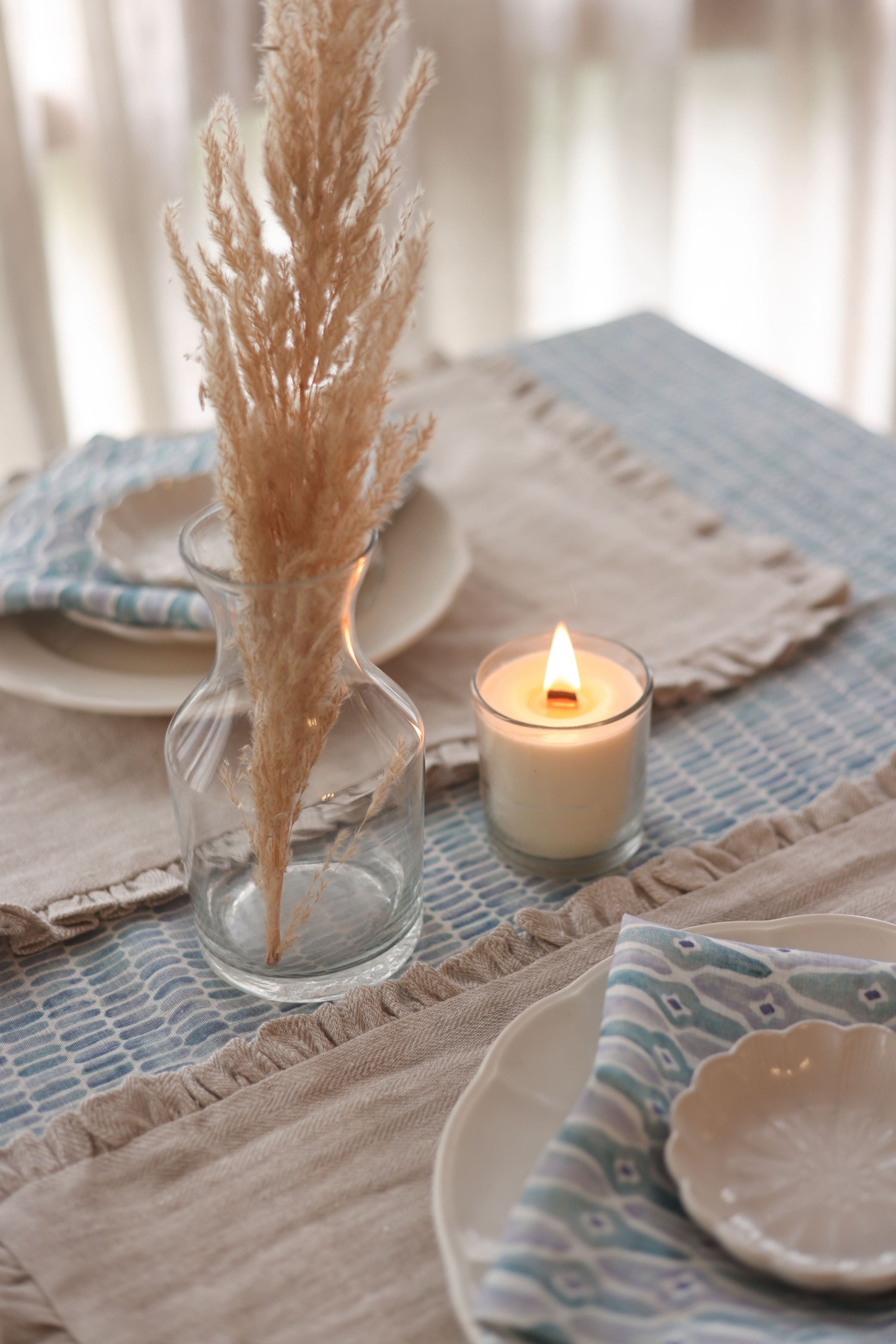 Herringbone Ruffle Oatmeal Table Mats-Set of 2