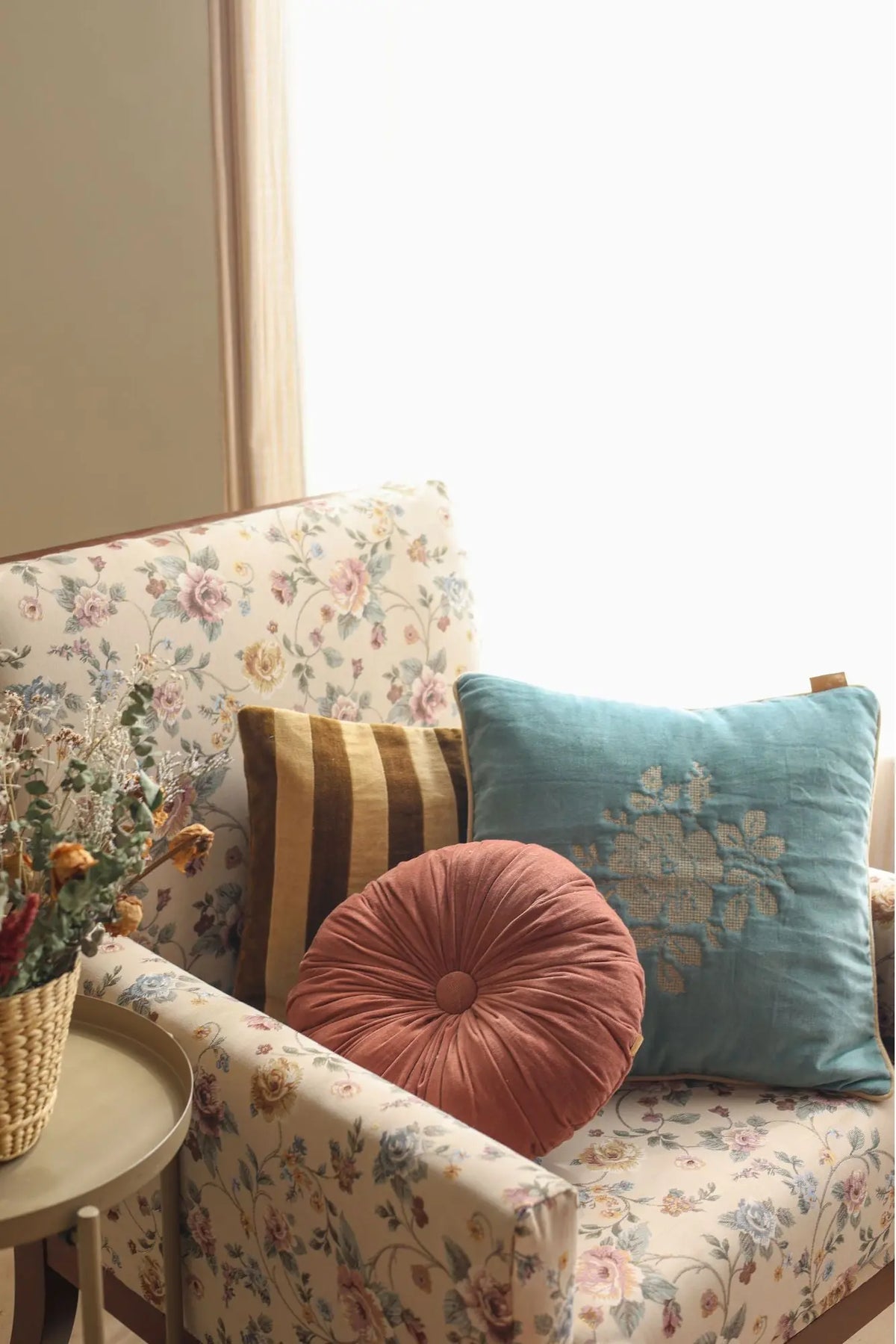 Camellia Teal Cross Stitch Cushion Cover SanctuaryLiving