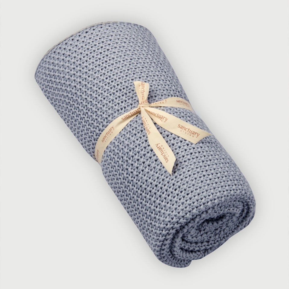 Soft Blue Moss Knit Throw