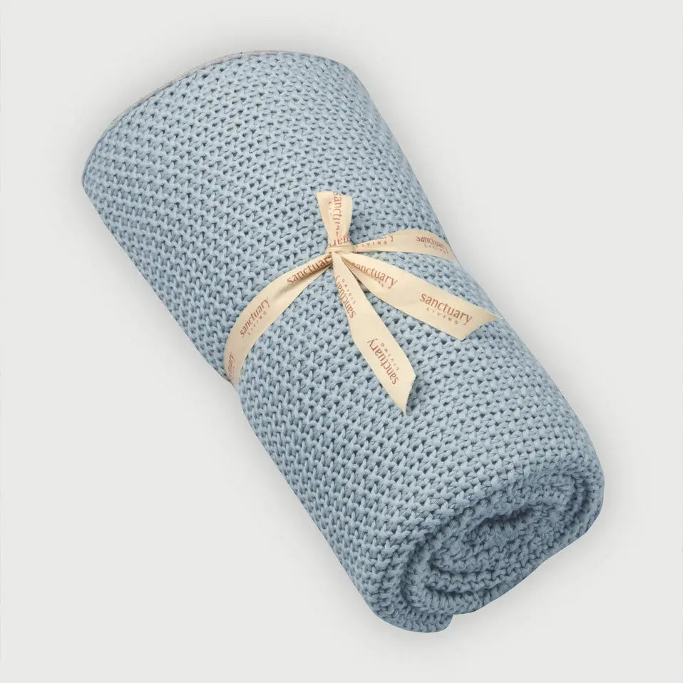 Soft Blue Moss Knit Throw SanctuaryLiving