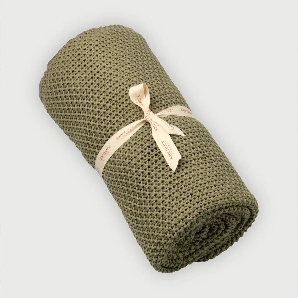 Olive Moss Knit Throw SanctuaryLiving