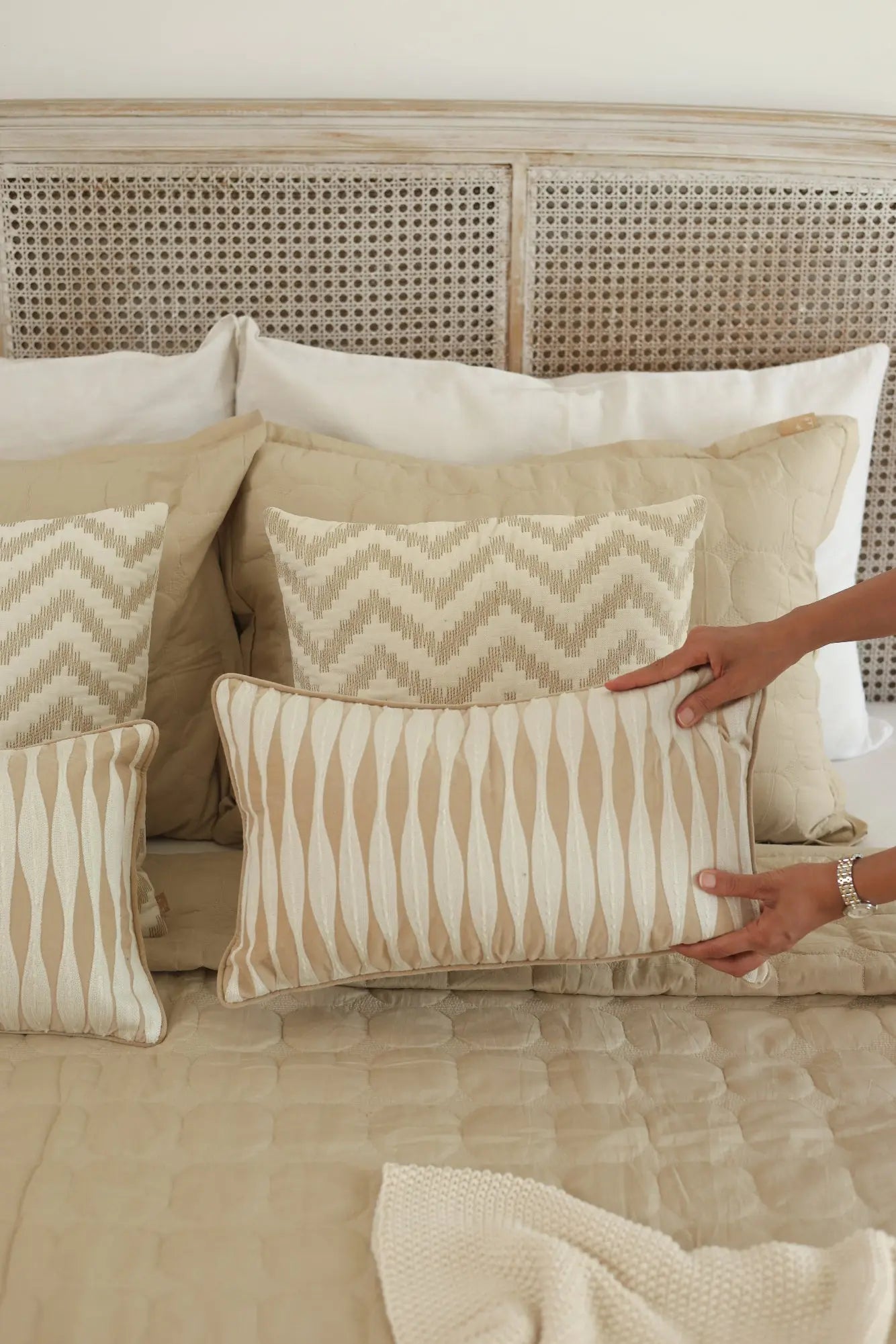 Ripple Oatmeal Oblong Cushion Cover SanctuaryLiving