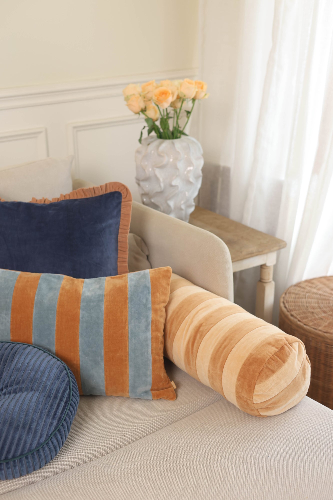 Holly Melon Striped Bolster Cover