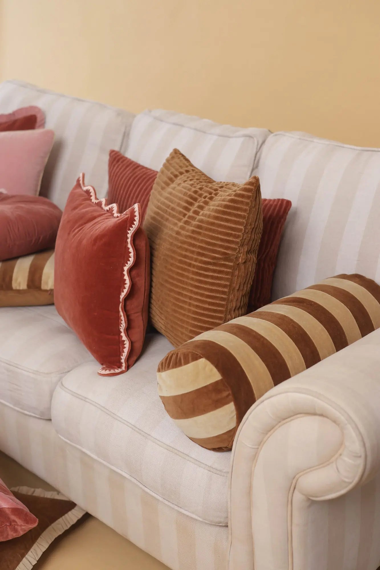 Holly Tan Brown Striped Bolster Cover SanctuaryLiving
