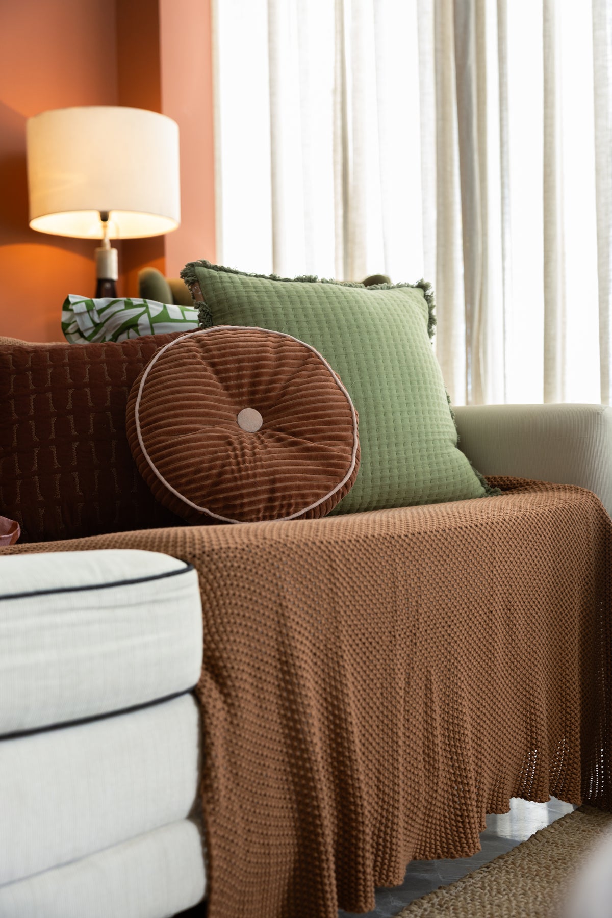 Luna Tan Brown Velvet Round Cushion
