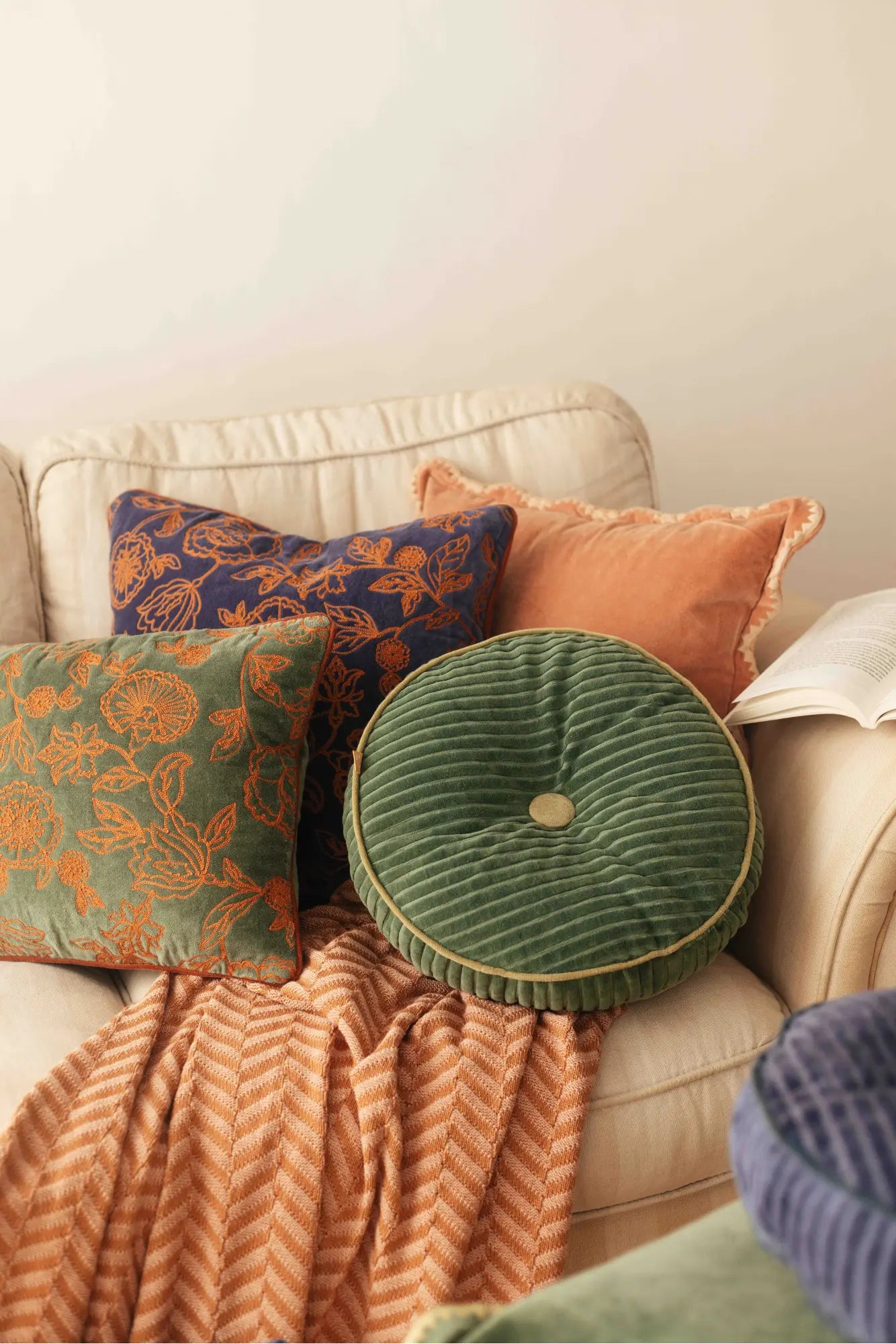 Luna Eucalyptus Velvet Round Cushion SanctuaryLiving