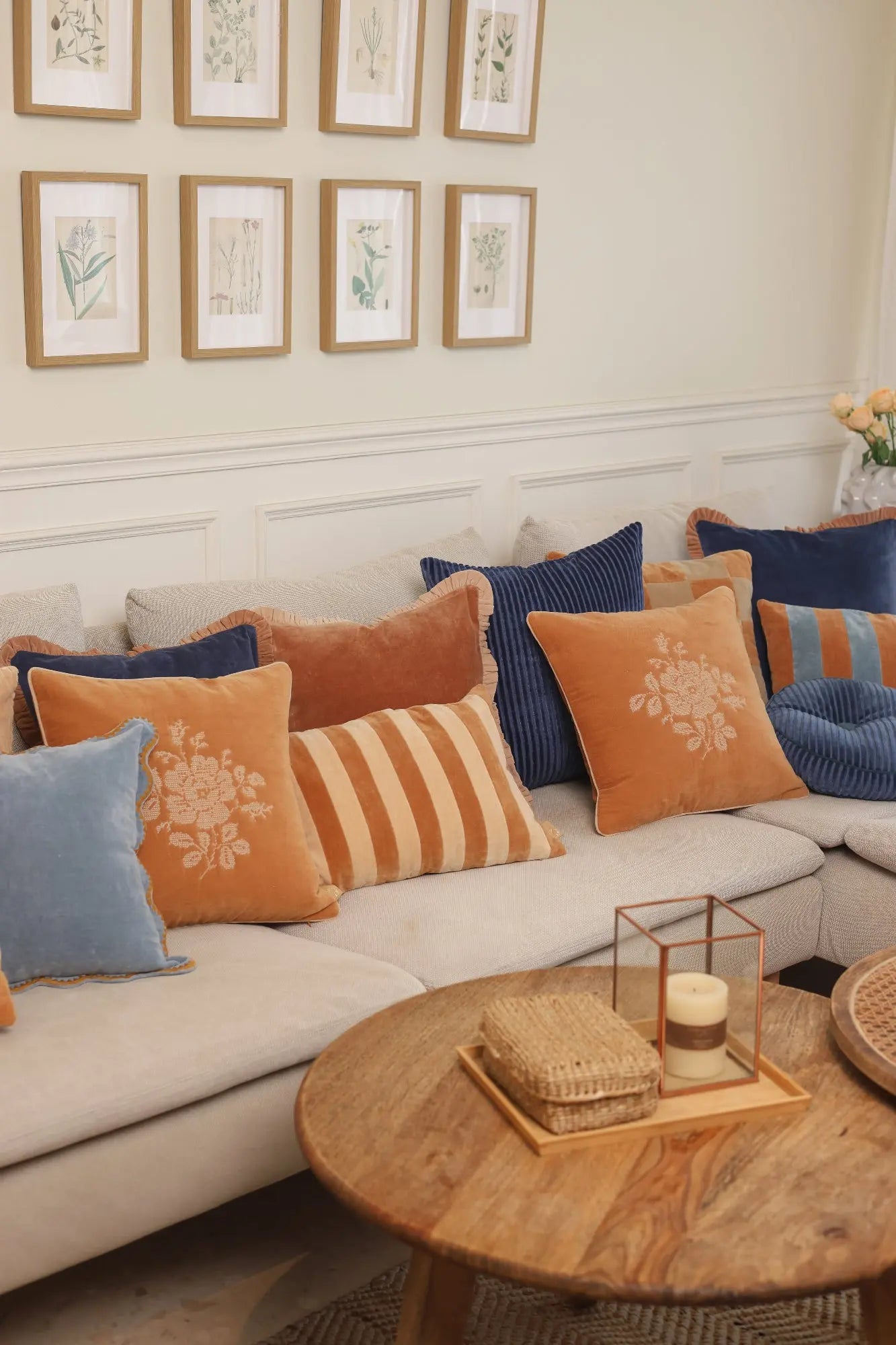 Camellia Melon Cross Stitch Cushion Cover SanctuaryLiving