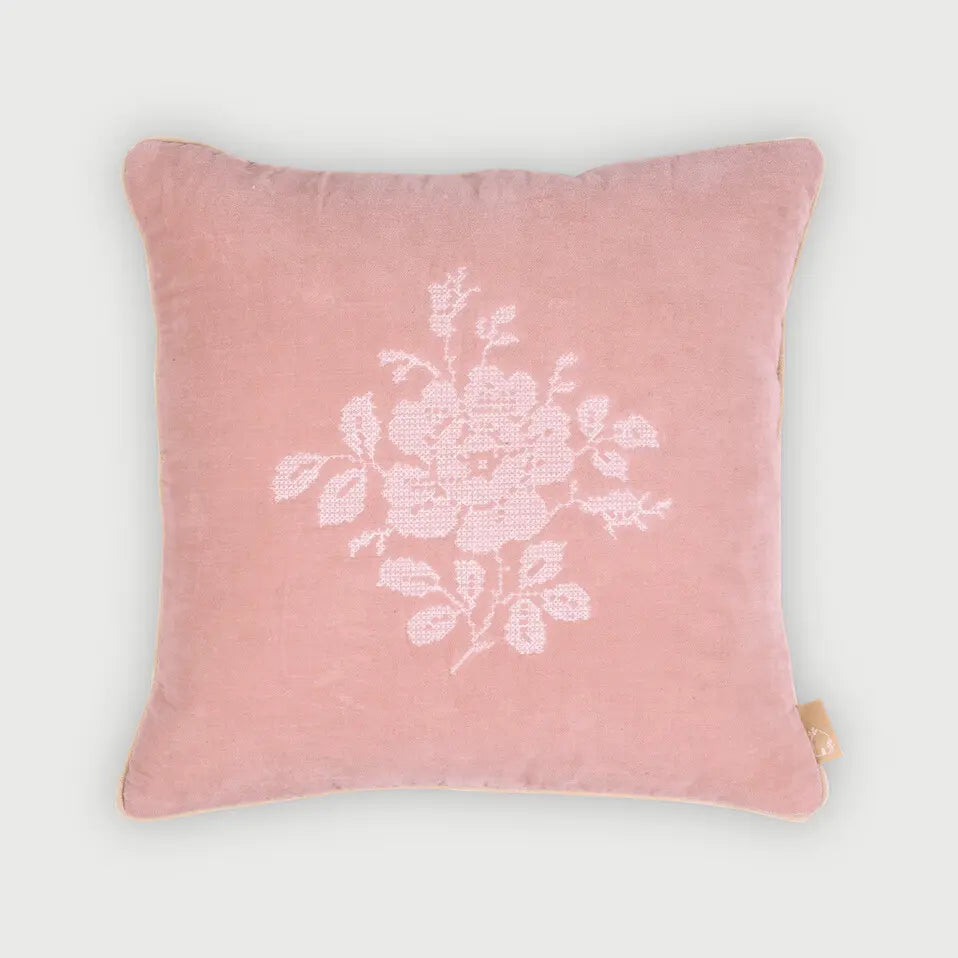 Camellia Rose Cross Stitch Cushion Cover SanctuaryLiving