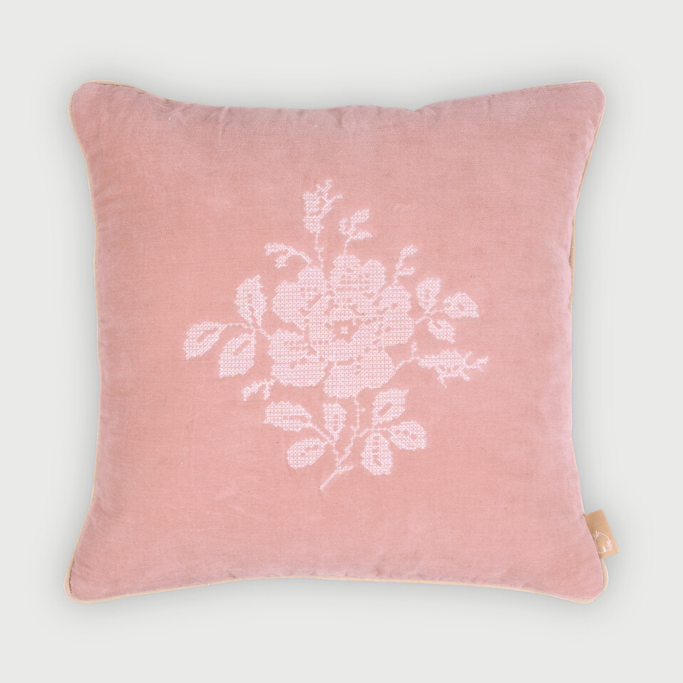 Camellia Rose Cross Stitch Cushion Cover