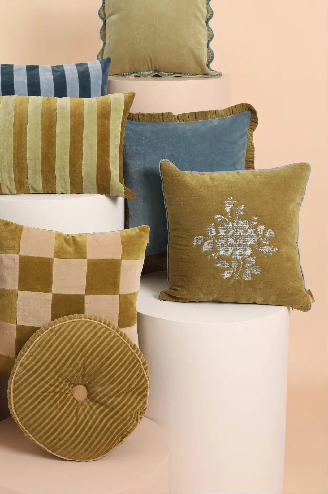 Camellia Olive Cross Stitch Cushion Cover SanctuaryLiving