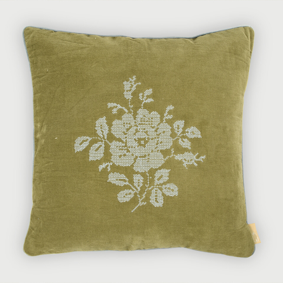 Camellia Olive Cross Stitch Cushion Cover