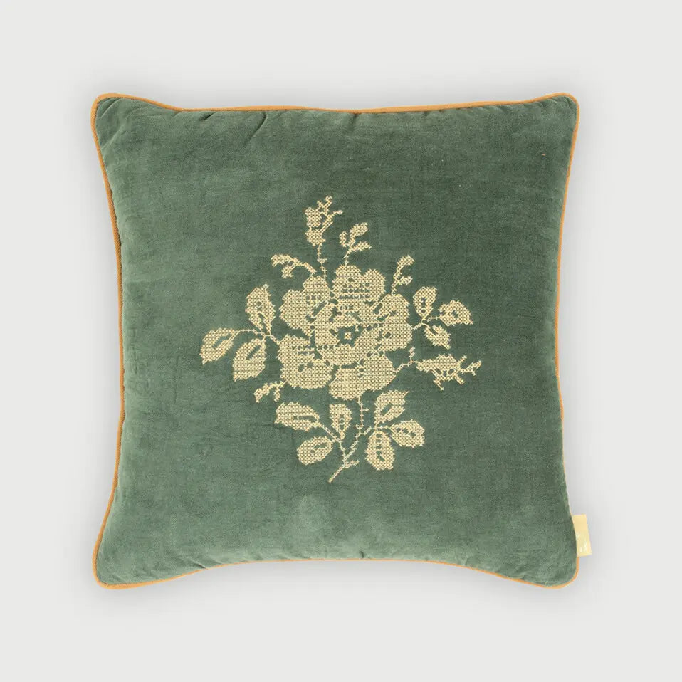 Camellia Eucalyptus Cross Stitch Cushion Cover SanctuaryLiving